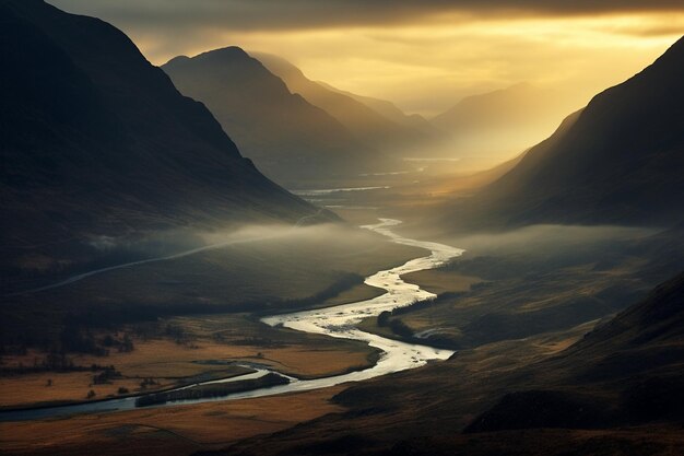 FogKissed Peaks River in Misty Mountains