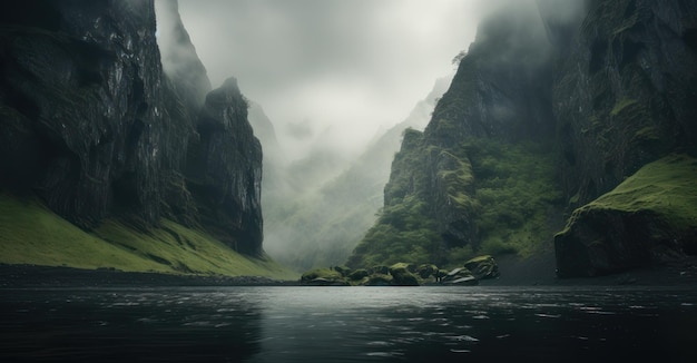 写真 霧に覆われた山々が、まだ見ぬ世界の謎めいた物語をささやいている