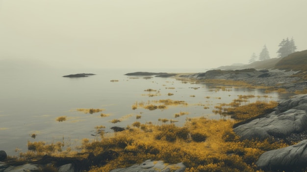 Fogy Autumn Shore A Dark Yellow And Light Gray Norwegian Nature Inspired Installation