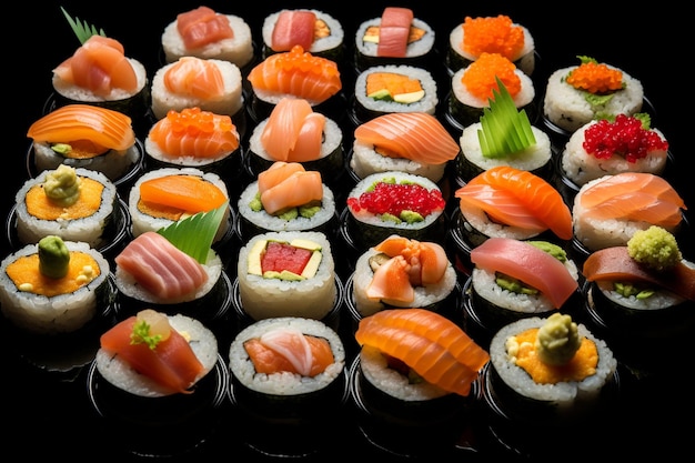 Foie gras sushi on a dark background