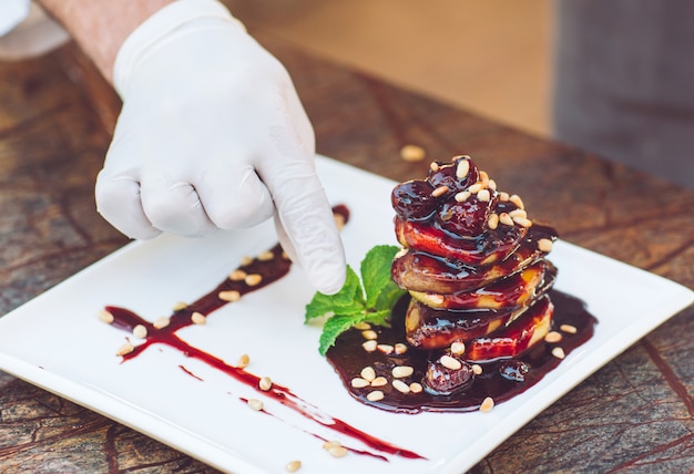 Foie Gras in a white plate.