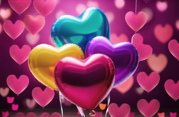 ホイル気球セット ハートバルーンの束 コレクション パーティーのお祝いの構成 バレンタインデーの装飾 ジェネレーティブ AI