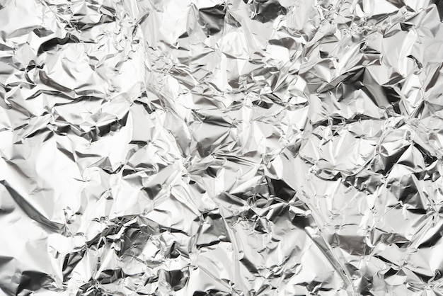 Foil silver crumpled metal aluminum texture background 