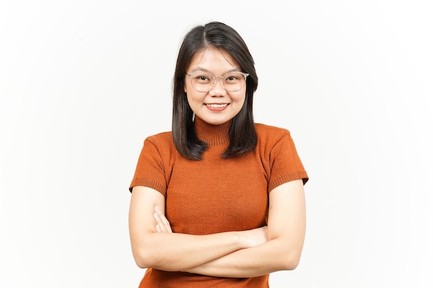 Fold arms And Looking to camera Of Beautiful Asian Woman Isolated On White Background