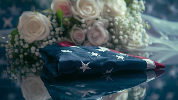 Фото Сложенный американский флаг с розами и дыханием baby39s