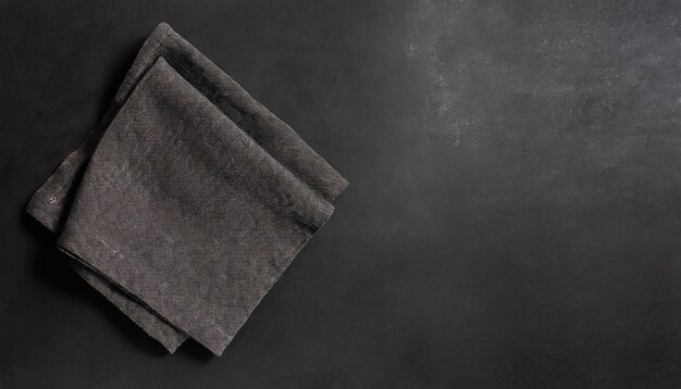 Foto asciugamano di lino nero piegato su uno sfondo nero