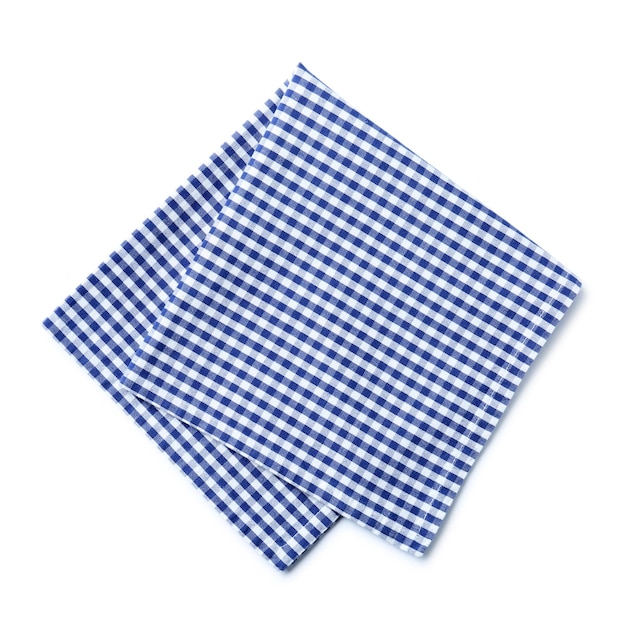 Folded checkered napkin isolated on white top view