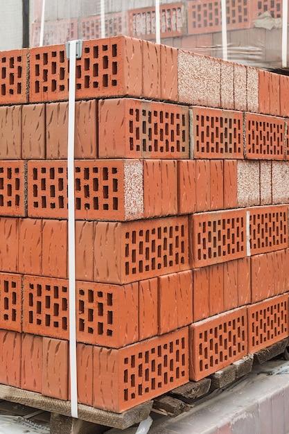 Folded and packed red bricks