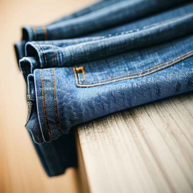 a folded pair of jeans on a conveyer belt