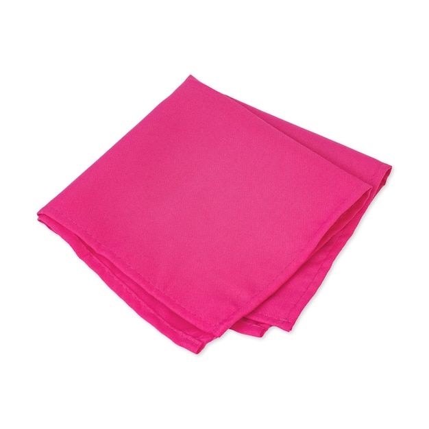 Folded pink tissue napkin isolated over white background