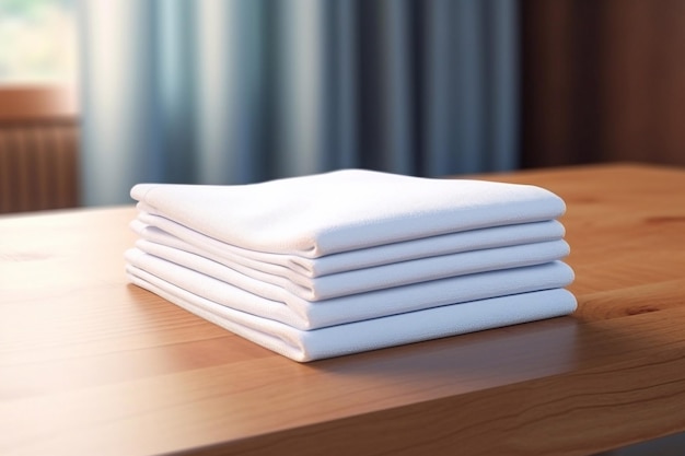 Folded towel napkin linen tablecloth on desk perspective