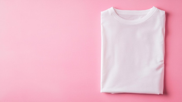 Folded White TShirt on Soft Pink Background for Fashion Presentation