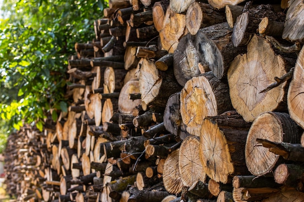 折られた木の丸太冬のために木を切り刻む木の断面木製の背景
