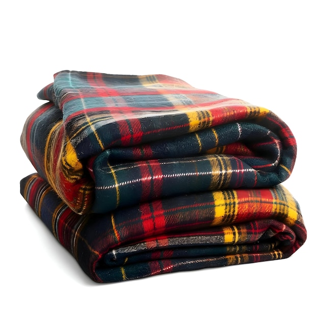 Folded wool plaid checked blanket isolated on a white background High quality