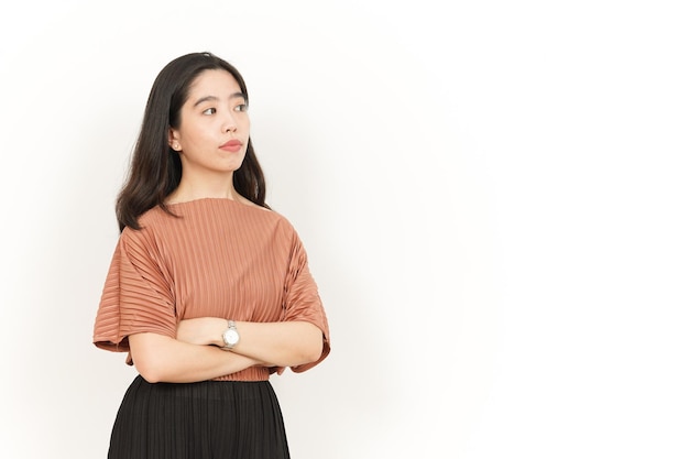 Folding Arms and Serious Face Of Beautiful Asian Woman Isolated On White Background