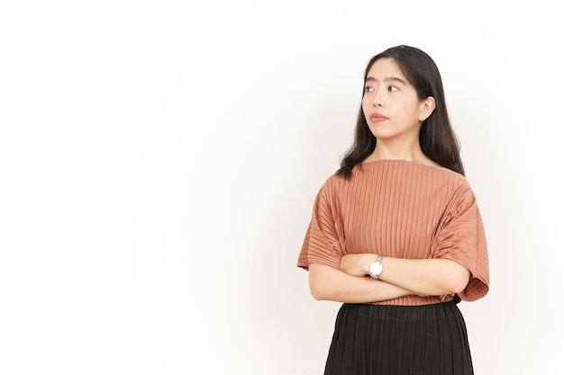 Folding Arms and Serious Face Of Beautiful Asian Woman Isolated On White Background