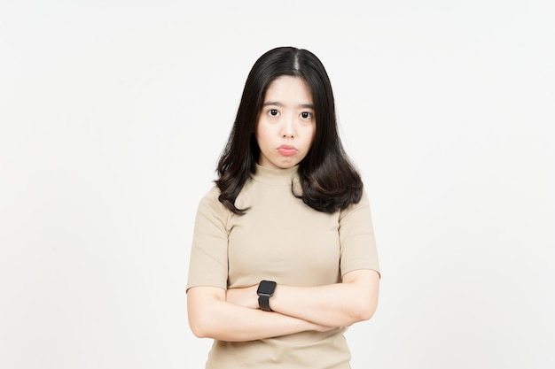 Folding arms with Angry Face Expression Of Beautiful Asian Woman Isolated On White Background