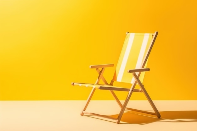 A folding chair in front of a yellow wall