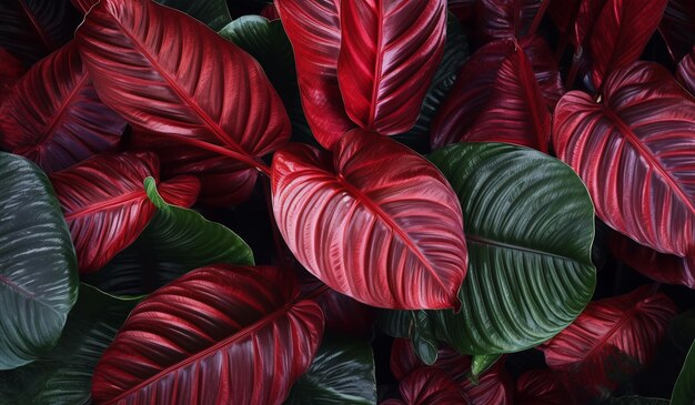 葉の背景の緑と赤の葉のパターン