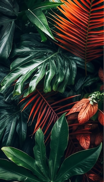 Foliage background green and red leaf pattern