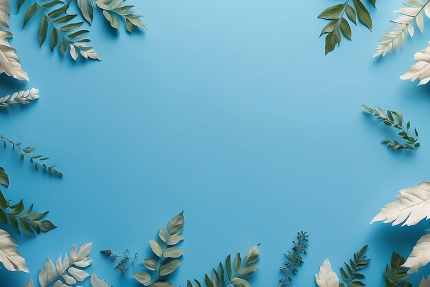 Photo foliage on a blue background place for text