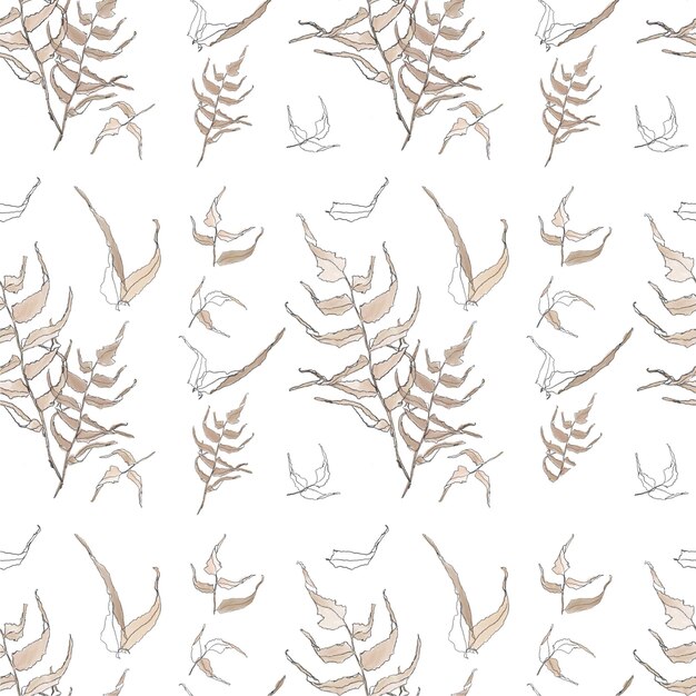 Foliage leaf branch floral seamless pattern. A watercolor illustration. Hand drawn texture. 