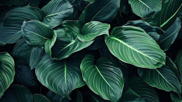 Листья тропических листьев в темно-зеленой текстуре абстрактно 3D