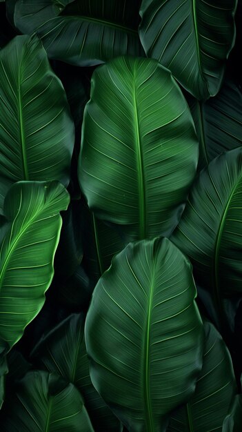 Foliage of tropical leaf in dark green texture illustration