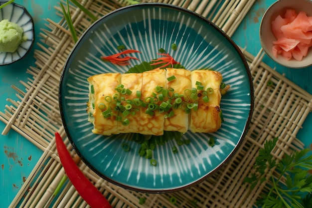 Folk Flair Tamagoyaki Japanese Omelette on Patterned Plate