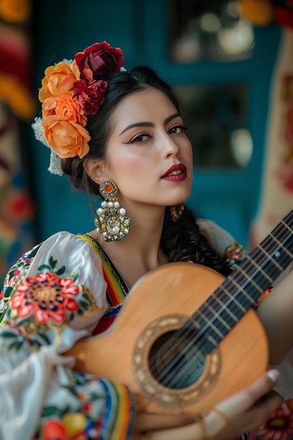 Foto folk-geïnspireerde straling omarmt mexicaanse schoonheidstradities
