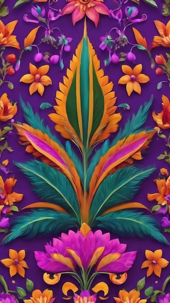 Folk motive mexican vig vam orament purple background