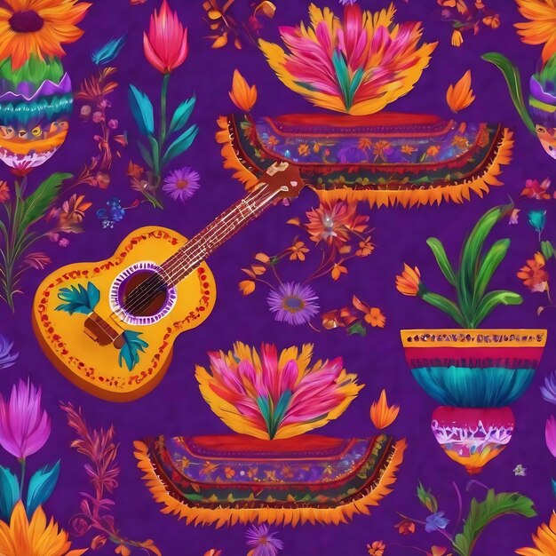 Photo folk motive mexican vig vam orament purple background