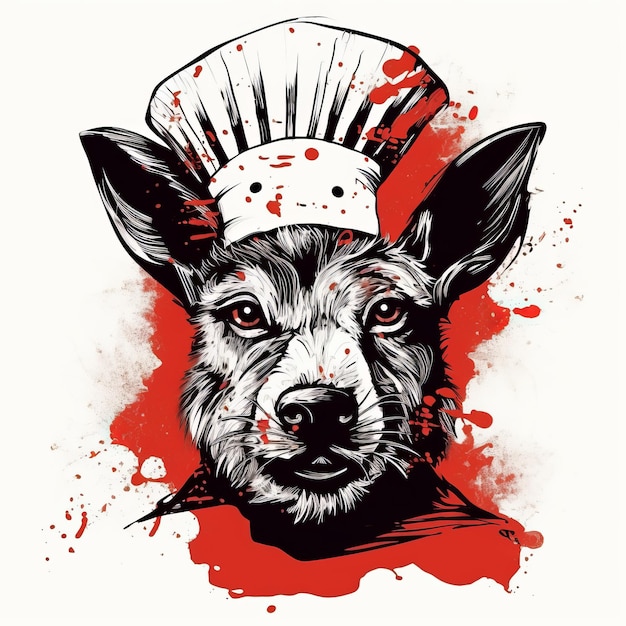 Folk Punk Inspired Dog Chef Hat Graphic Illustration