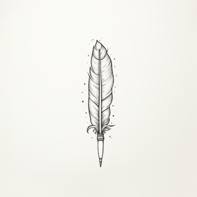 Photo folkinspired feather pen tattoo drawing on white background