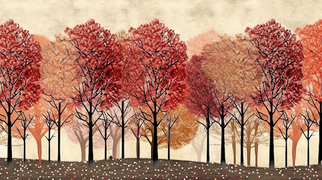 Folky fall trees block print styleai generative ai generative