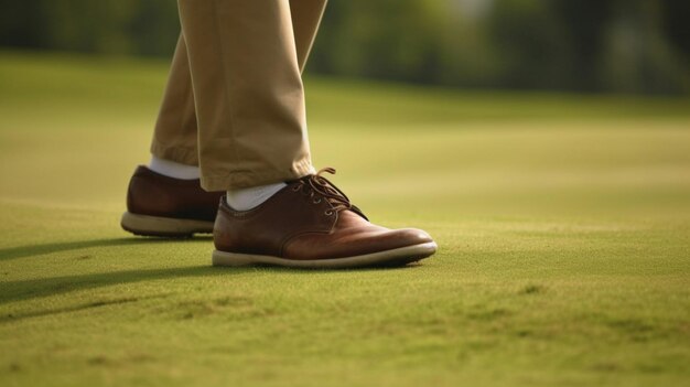 Follow through Closeup of golfer's legs and followthrough