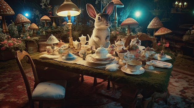Follow the White Rabbit and enter a world of endless possibilities and wacky adventures where the Mad Hatter hosts tea parties and the Queen of Hearts reigns supreme Generated by AI