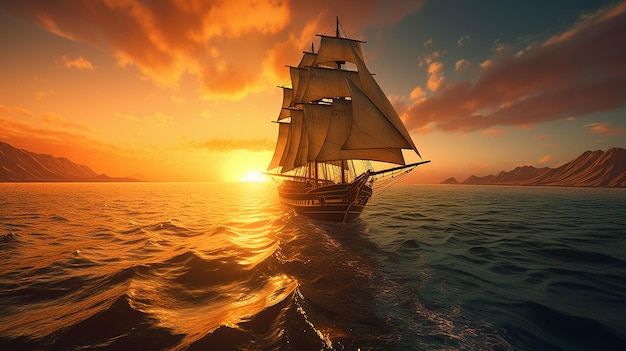 Follow wind sailboat sea sunset high elements sailing image ai generated art