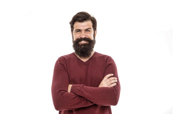 Photo following his style be happy after hairdresser barbershop concept male fashion beard hair care brutal man isolated on white background mature bearded man hipster with moustache and beard