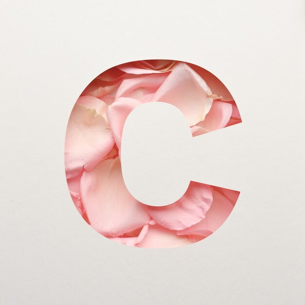 Photo font design, abstract alphabet font with pink rose petals, realistic flower typography - c