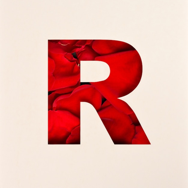 Font design, Abstract alphabet font with Rose petals, realistic flower typography - R