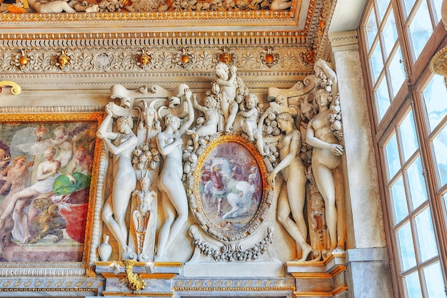 FONTAINEBLEAU FRANCE JULY 09 2016 Fontainebleau Palace interiors The Guard Room Chateau was one of the main palaces of French kings