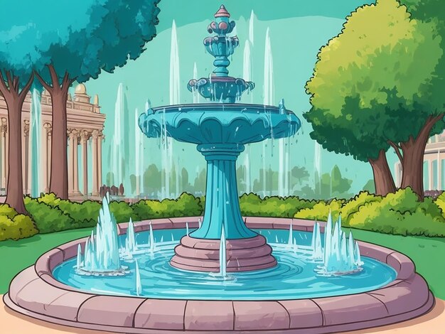 Fontein in het park Cartoon illustratie