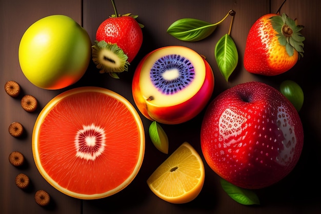 Foto sfondo di cibo modello di frutta illustrazione di cibo gustoso generato ai