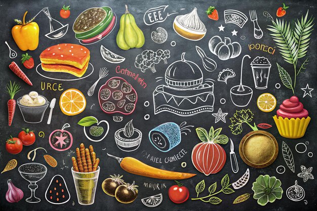 Photo food background pattern and texture healthy eating line icons