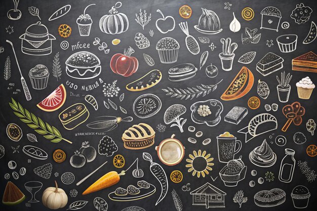 Photo food background pattern and texture healthy eating line icons