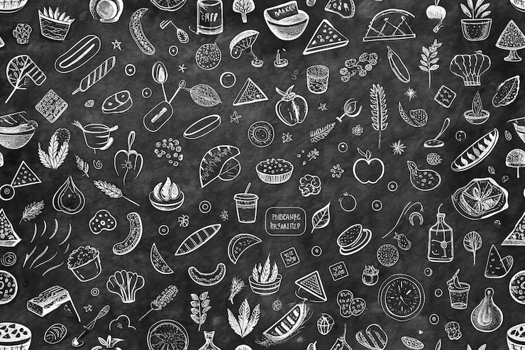 Photo food background pattern and texture healthy eating line icons