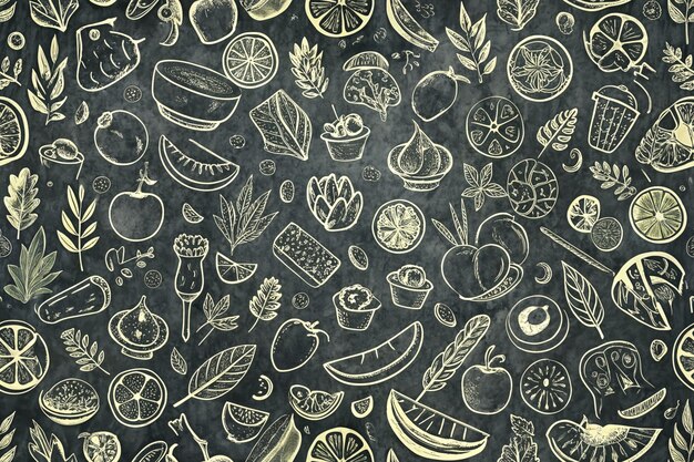 Food background pattern and texture Healthy eating line icons