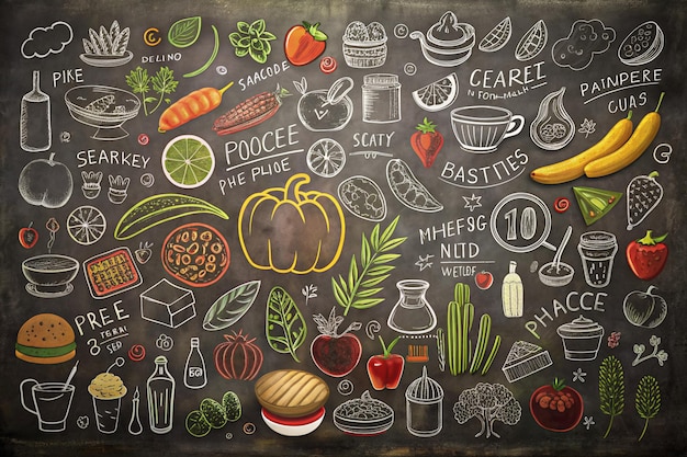 Photo food background pattern and texture healthy eating line icons