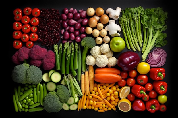 Food background with assortment of fresh organic colorful vegetables Generative AI